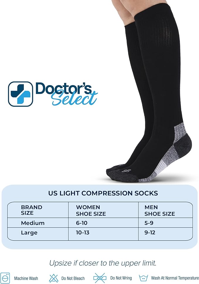 Doctor's Select Bamboo Viscose Light Compression Socks for Women & Men - 3 Pairs, 8-15 mmHg Compression Socks, Knee High
