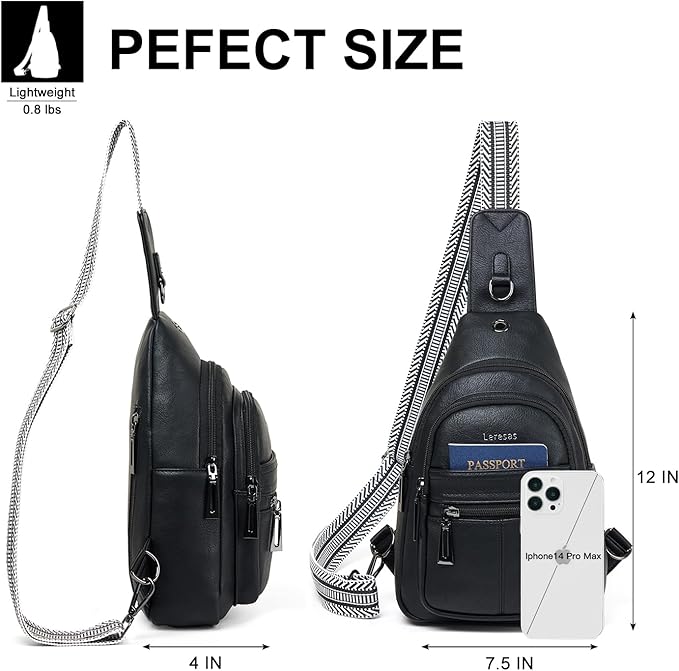 7L Sling Bag for Women Vegan Leather Crossbody Purse Chest Bags Fashionable Trendy Fanny Pack with Travel, Black