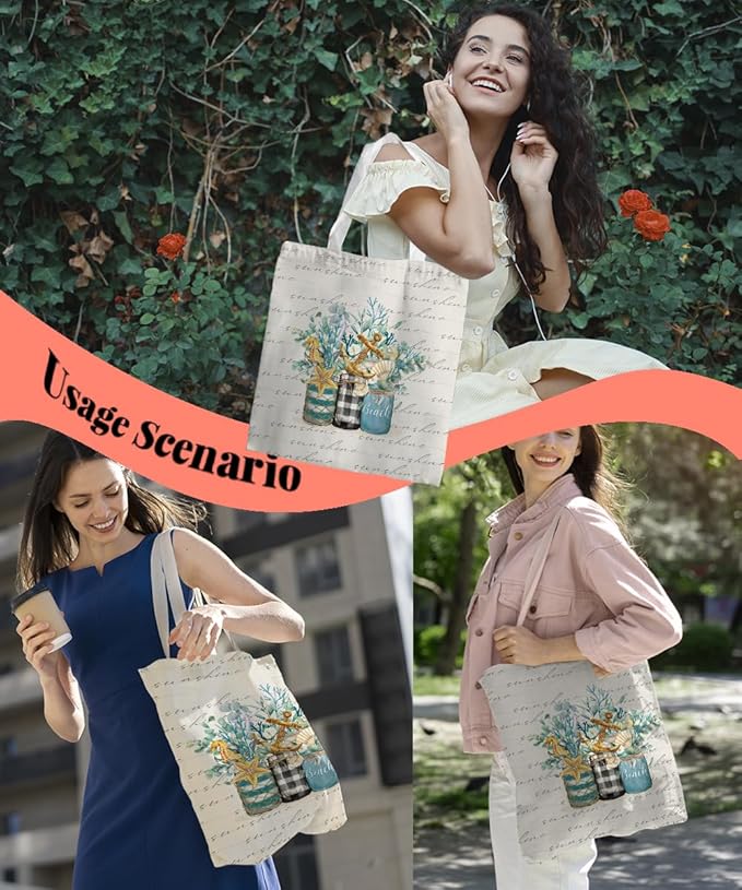 Beach Summer Canvas Tote Bag for Women Teen Girls Gifts Cute Small Travel Work Tote Bags Reusable Grocery Bags