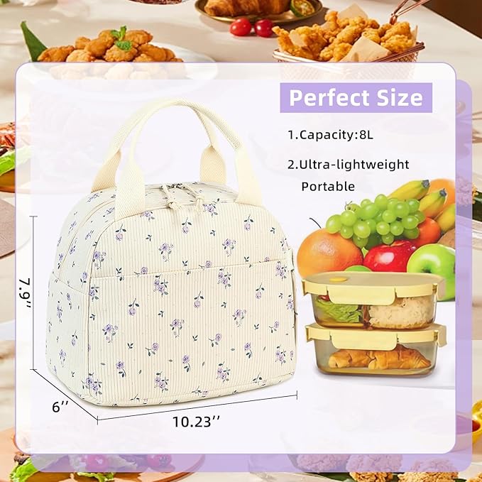 LEDAOU Lunch Box for Women Insulated Lunch Bag Cute Lunchbox Compact Cooler Thermal Reusable Lunch Tote for Work School Picnic Travel