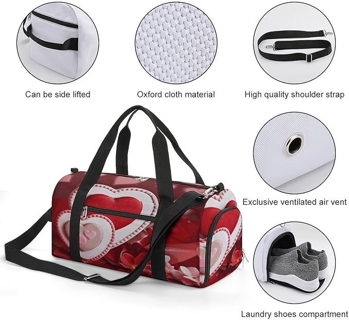 Oxford Cloth Happy Valentine's Day Gym Bag,Duffle Bag with Shoes Compartment And Adjustable Shoulder Straps，Weekender Bags for Men Women.