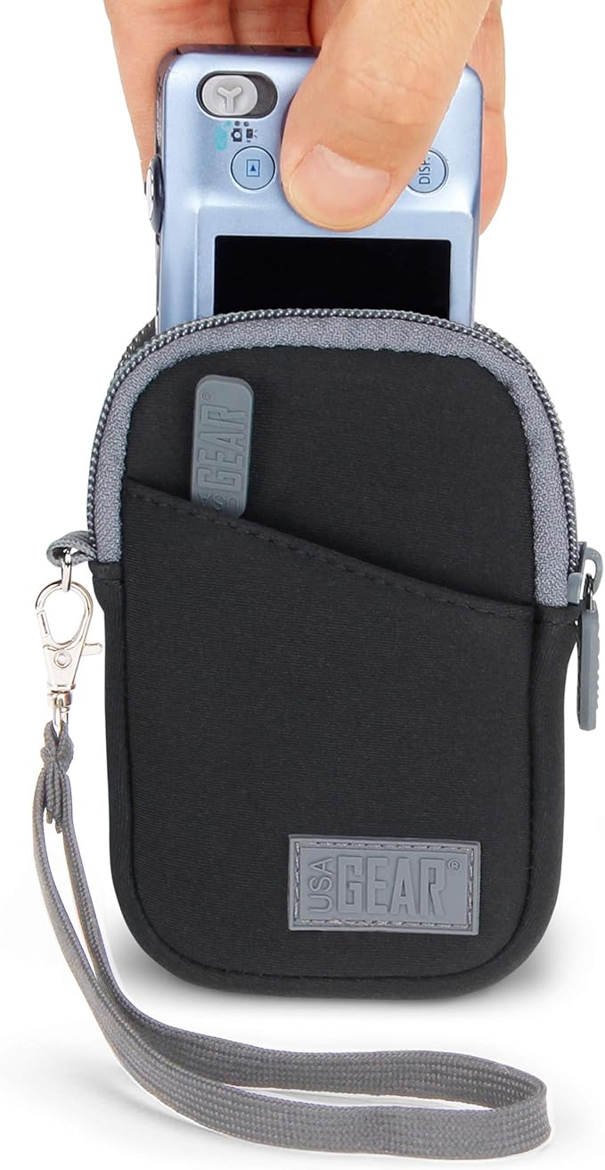 USA Gear Small Digital Camera Case with Wrist Strap, Belt Loop - Camera Case Small Compact Compatible with Canon Powershot Elph, Pouch G7 Mark iii, Nikon Coolpix, PIXPRO - Fits 4.5 Inch Models