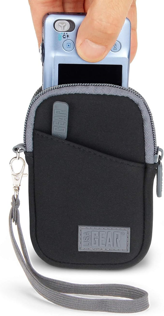 USA Gear Small Digital Camera Case with Wrist Strap, Belt Loop - Camera Case Small Compact Compatible with Canon Powershot Elph, Pouch G7 Mark iii, Nikon Coolpix, PIXPRO - Fits 4.5 Inch Models