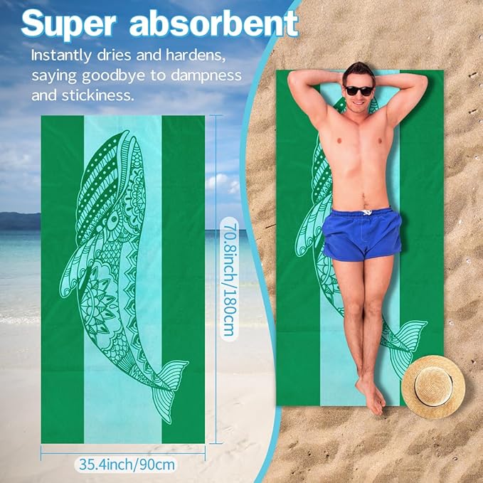 Whale Pattern Beach Towel - 35x70 Inch Fast Dry Microfiber Towel, Lightweight & Versatile for Beach, Pool, Yoga, Travel, Ideal as Beach Blanket & Vacation Essential
