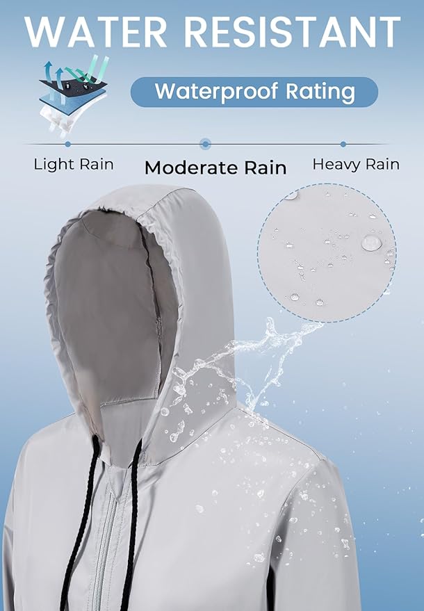 Zando Lightweight Rain Jacket Women Waterproof - Raincoat for Women Packable Rain coat Hooded Windbreaker for Travel Outdoor