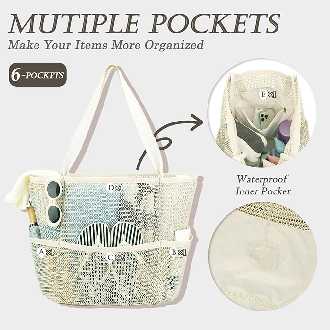 Beach Bag for Women with Outer Pocket, Waterproof Large Tote Bag for Cruise Essentials