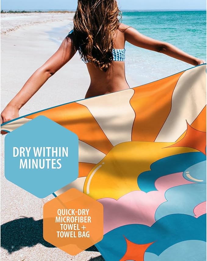 VENTURE 4TH Microfiber Beach Towel: Quick-Dry, Compact, Sand-Free, Absorbent, Sandproof and Lightweight - Perfect for Camping, Beach, and Roadtrips (Sky's The Limit Design | 35x78 inches)