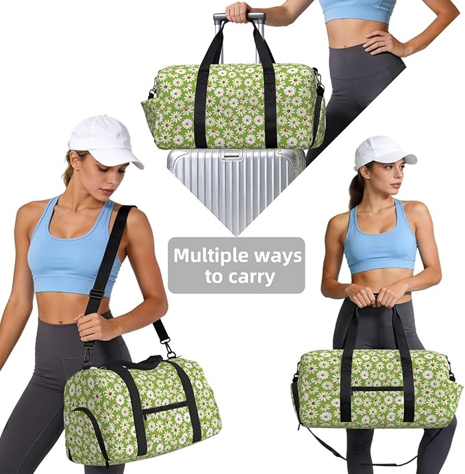 Daisy Field Watercolor Spring Summer Women'S Gym Duffle Bag With Shoes Compartment, Ideal For Travel, Gym, Sports, Duffel, Weekender