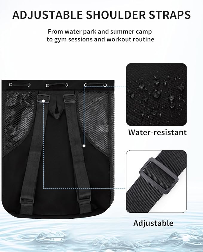 WANDF Swim Bag Mesh Drawstring Backpack with Wet Pocket for Swimming, Gym, and Workout Gear