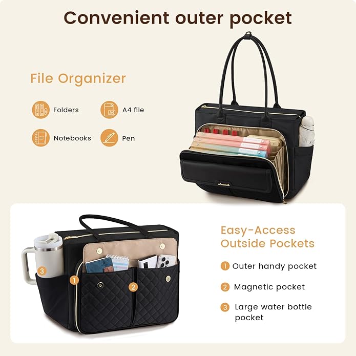 LOVEVOOK Teacher Tote Bag for Women, Laptop Bag Briefcase with Accordion File Pocket, Nurse Handbag for Work, Travel, College | Large Cup Holder, Laptop Compartment, Trolley Sleeve