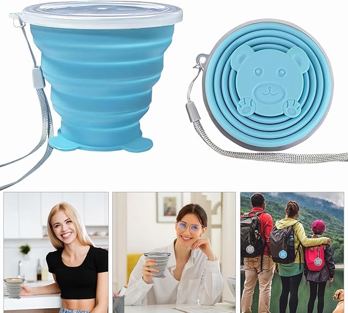 Collapsible Cups-Silicone Foldable Cup-Expandable Folding DrinkingCup Reusable Portable Mugs-Cup For Travel, Camping, Hiking, Beach, Holiday Vacation, Outdoor Sports (GreySkyBlue)