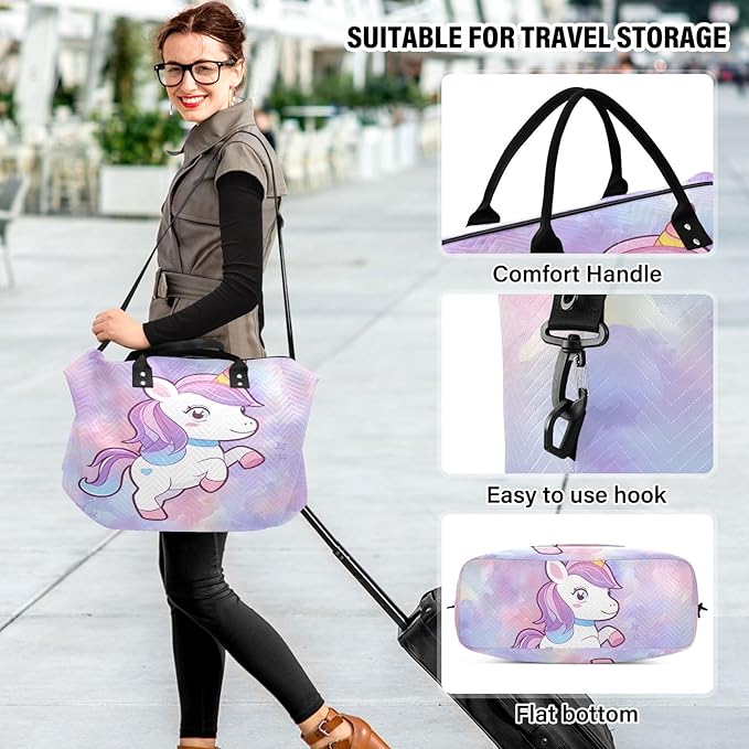 Travel Duffle Bag, Colorful Tie Dye Unicorn Gym Bag with Storage Bag Weekender Overnight Bag for Men Women Trip Sports Yoga