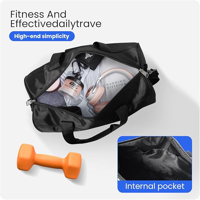 C&F BOGMOST Small Gym Bag for Women & Men,Small Lightweight Duffel Bag Carry On Bags Mini Duffel Travel Bag Waterproof Sports Bags for Workout/Sport/Travel, Black,Large