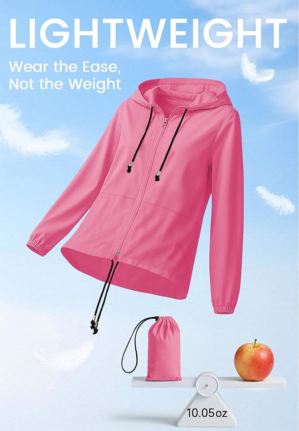 Zando Lightweight Rain Jacket Women Waterproof - Raincoat for Women Packable Rain coat Hooded Windbreaker for Travel Outdoor