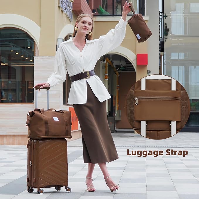 6 Piece Luggage Set Carry on Suitcase with Spinner Wheels, Expandable Hardshell Luggage PP Lightweight Suitcase Set for Women(32/28/24/20in Mocha)