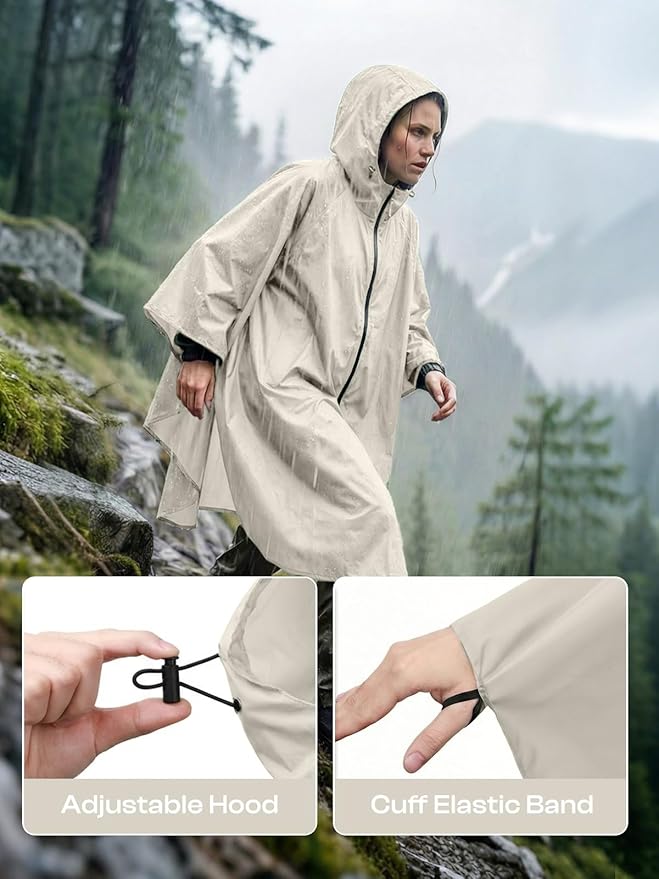 SaphiRose Lightweight Waterproof Rain Poncho for Adults with Hood Portable Rainwear for Outdoor