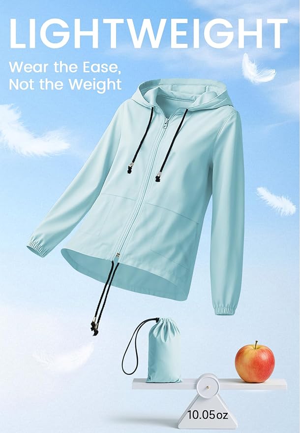 Zando Lightweight Rain Jacket Women Waterproof - Raincoat for Women Packable Rain coat Hooded Windbreaker for Travel Outdoor