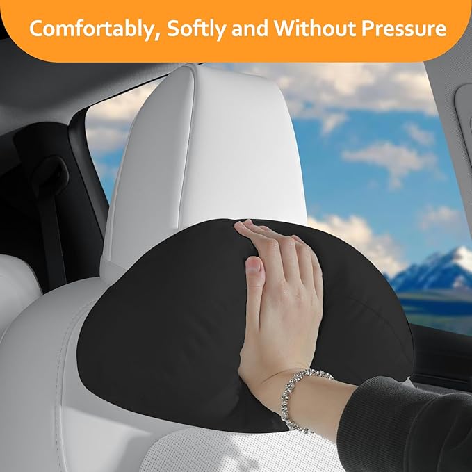 Soft car headrest for Model 3 Y S X Highland Juniper Accessories Complies with The Original OEM Factory Standards No Pressure no Odor Easy to Clean Pain Relief Car Neck Pillow 2pc Black