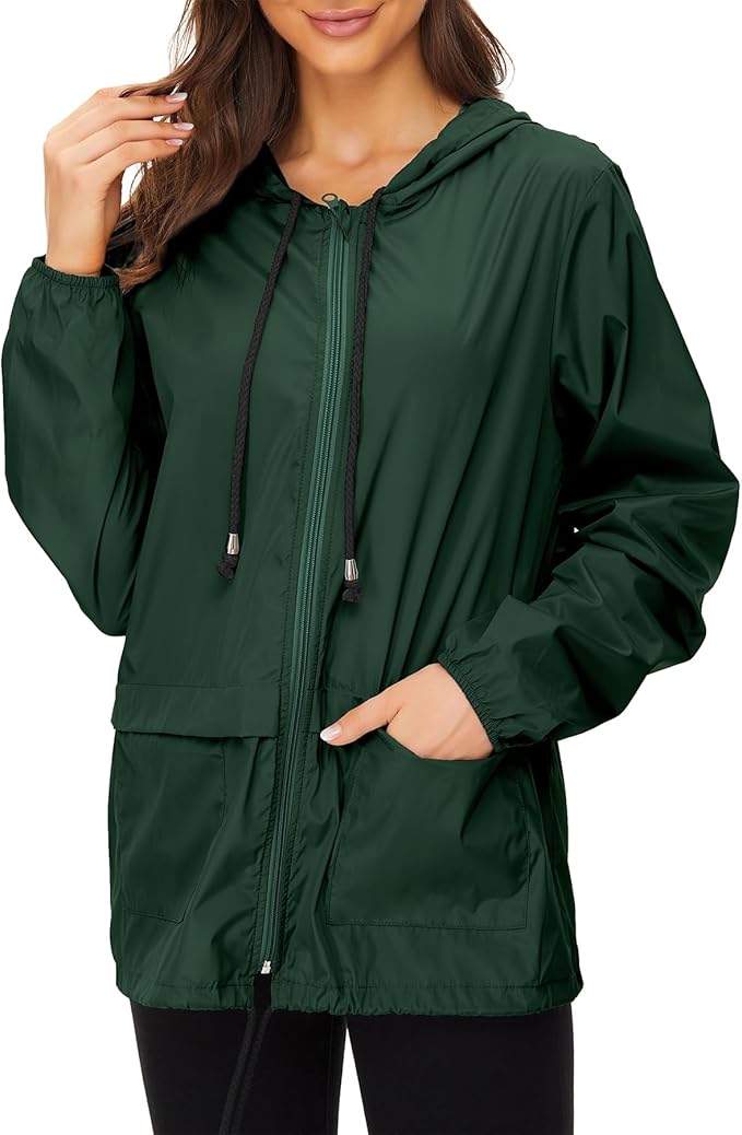 Zando Lightweight Rain Jacket Women Waterproof - Raincoat for Women Packable Rain coat Hooded Windbreaker for Travel Outdoor