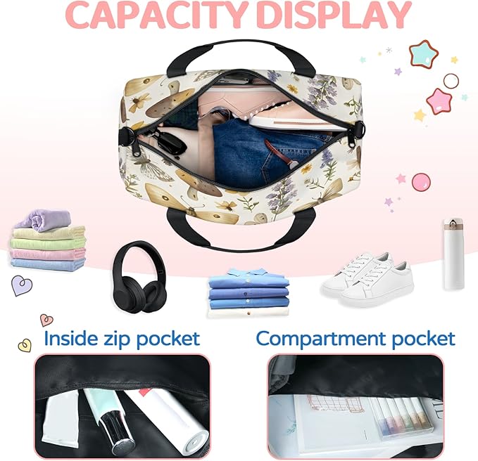 Flower Butterflies Travel Duffle Bag for Women Men, Overnight Weekender Bag, Carry on Tote for Sport Gym