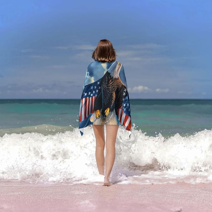 Microfiber Beach Towel, American Flag Eagle Beach Towels 32x52in,Quick Dry, Sand Free, Ultra Soft & Oversized Towel for Travel, Bathroom, Swimming - Ideal for Pool, Camping, Yoga, or Gift Decor