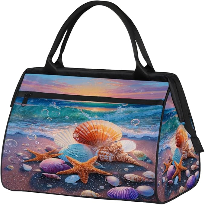 Overnight Weekender Bags for Women Men, Colorful Sunset Beach Shell Starfish Waterproof Travel Carry On Duffel Bag, Lightweight Sports Gym Bag for Fitness, Workout, Travel