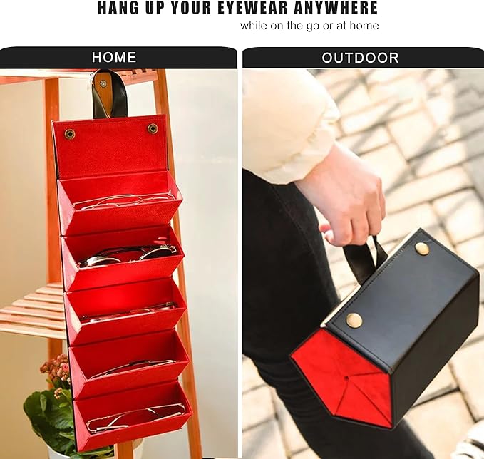 Longjet Sunglasses Organizer Travel Glasses Case 5 Slots Multiple Pairs Eyeglasses Storage Box Hanging Eyewear Holder