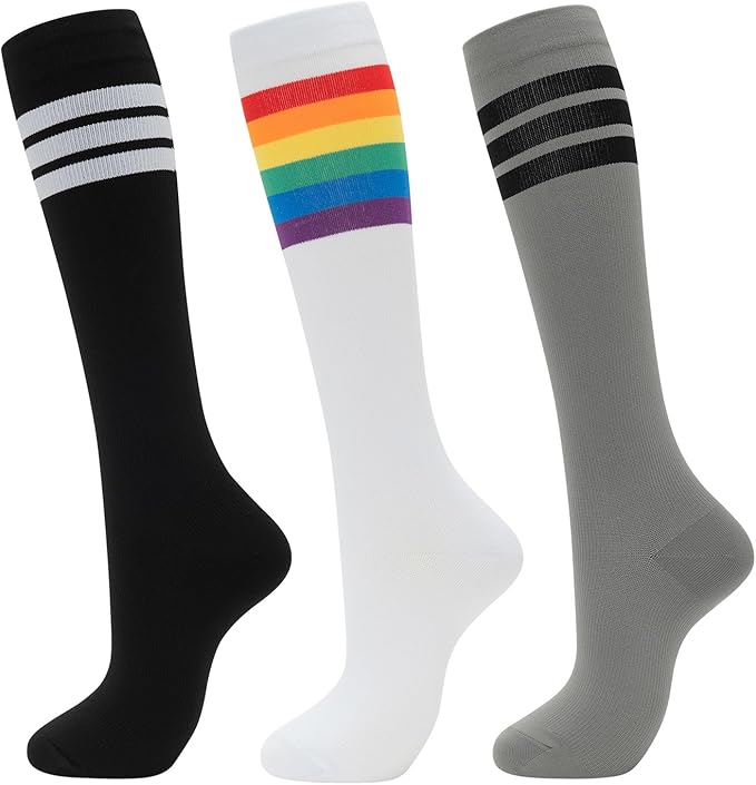 fenglaoda 3 Pairs Compression Socks for Women & Men Knee High Nurse Pregnant Cute Medical Running Travel Athletic
