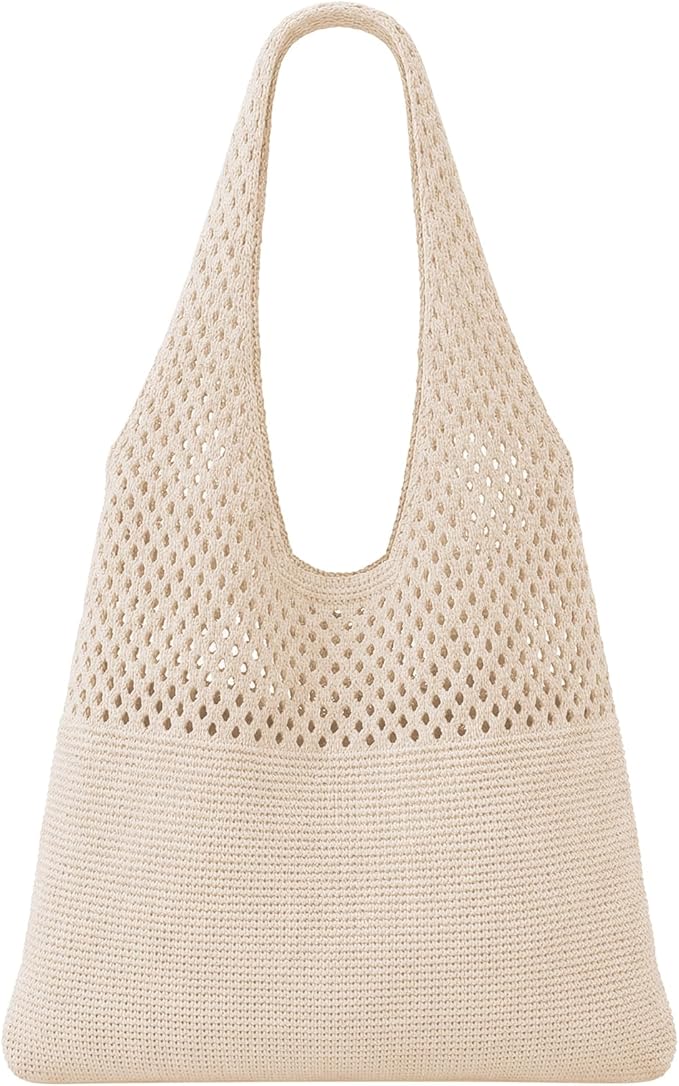 SUOSDEY Crochet Mesh Beach Tote Bag, Knit Summer Vacation Aesthetic Boho Tote Bag for Women