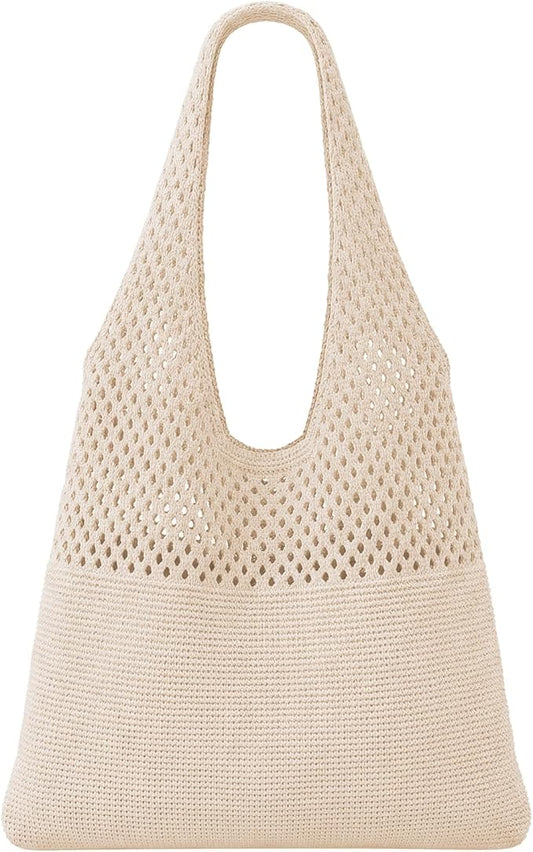 SUOSDEY Crochet Mesh Beach Tote Bag, Knit Summer Vacation Aesthetic Boho Tote Bag for Women