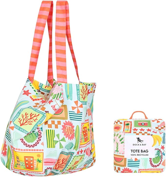 Dock & Bay Everyday Beach Tote Bag - Reusable Carrier Bag for Daily Use - Carries Up to 10kg - 100% Recycled Materials