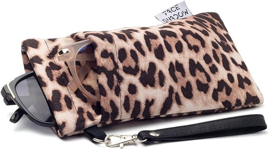 Face Shadow Double Glasses Case Soft Eyeglass Case For Women Men Squeeze Top Sunglasses Case With Cleaning Cloth