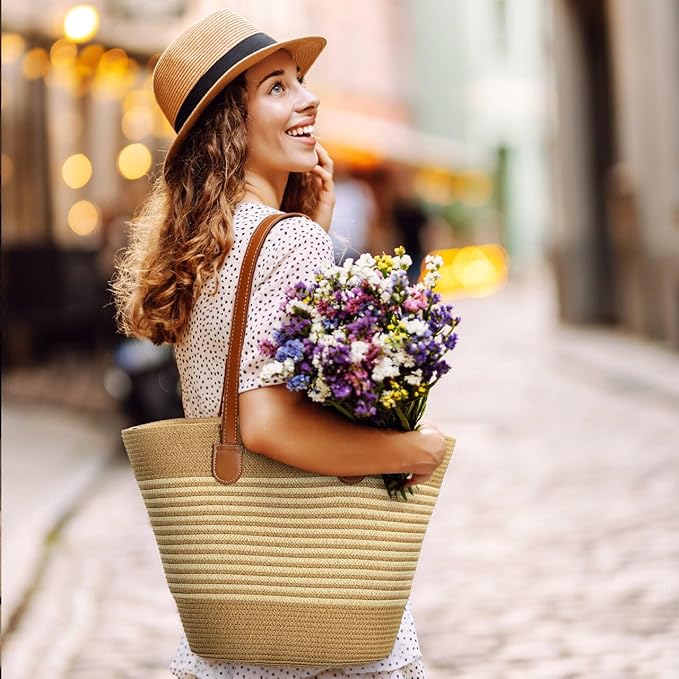 Trifabricy Beach Bags for Women, Summer Straw Beach Bag Straw Purse Shoulder Handbags Large Beach Tote for Summer Vacation