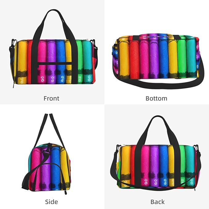 colored crayons Print Gym Bag with Shoe Compartment for Women Men, 17.7in Sports Duffle Weekender Tote, Overnight Travel Duffel Bag Carry On