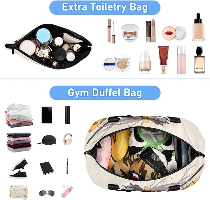 AIXIWAWA Duffel Bag Set for Gym Travel with Shoes Compartment Toiletry Bag Anime Samurai Print