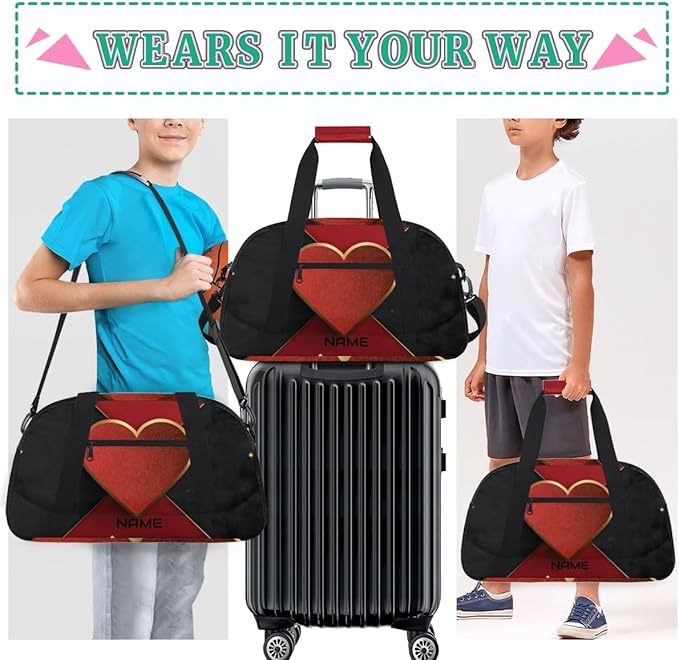 Custom Name Red Black Gym Travel Duffle Bag with Front Zipper Pocket Personalizedfor Sports Bag for Overnight, Weekender, Carry On,Workout & Dance, 18.9 * 8.7 * 10.6 in