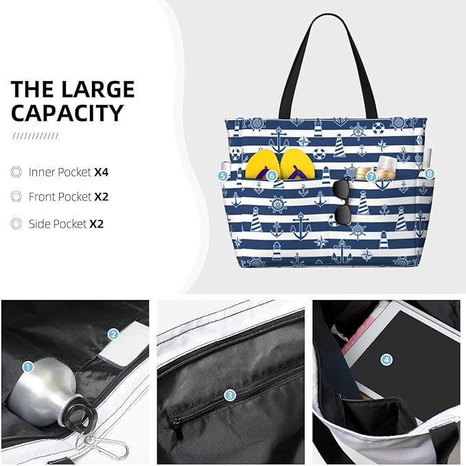 Beach Tote Bag for Women Beach Bag Waterproof and Sandproof Tote Bag with Wet Bag Large Travel Bag for Weekend Travel