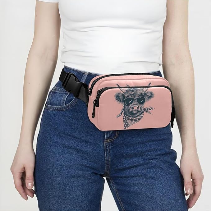 Cute Highland Cow Bandana Sunglasses Fanny Pack for Women Men Water Resistant Fashion Waist Packs with Adjustable Strap Belt Bag for Travel Workout Jogging Hiking 21220181