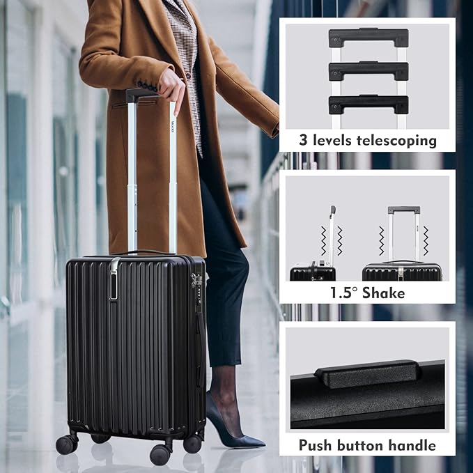 Carry On Luggage 22x14x9 Airline Approved, PC Lightweight luggage with Spinner Wheels, 20 Inch Hardside Carry-On luggage with TSA Lock Rolling suitcase for Travel