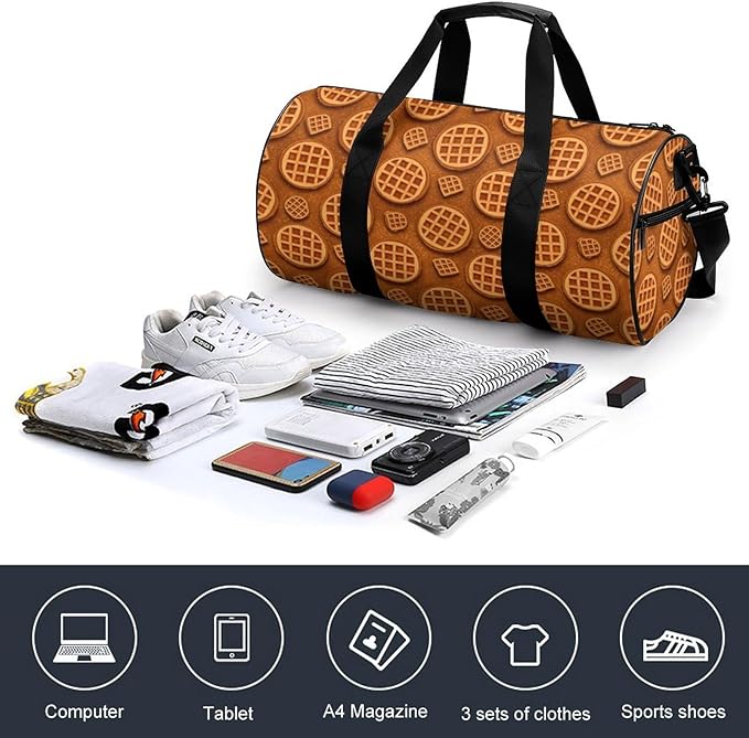 Workout Lightweight Duffel Bags Funny Realistic Food Waffle Durable Travel Gym Sports Bag Carry On Weekender Overnight Bag