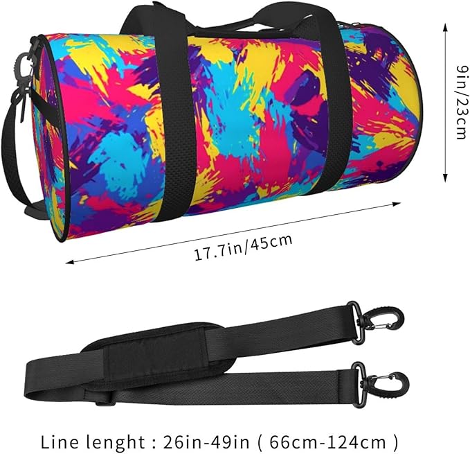 Small Gym Bag for Women, Waterproof Sports Workout Bags Travel Duffel Bag Carry on Weekender Bags Colorful Splatter Print for Dance Swimming, Yoga, Fitness