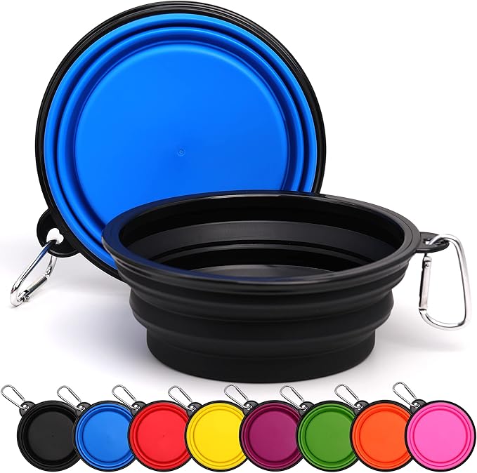 2 Pack Dog Bowl Pet Collapsible Bowls with Clasp Puppy Travel Bowl Portable Cats Water Food Dish for Walking Parking Outdoors Traveling
