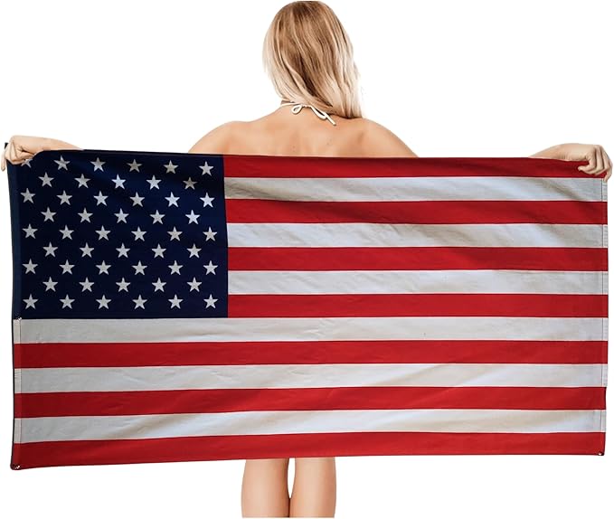 USA American Flag Beach Blanket Towel 30”x60” – 100% Cotton Velour, Highly Absorbent, Fast Drying, Easy-Pack for Spring Break, Vacation, Beach, Pool, or Sunbathing, Lightweight, Compact