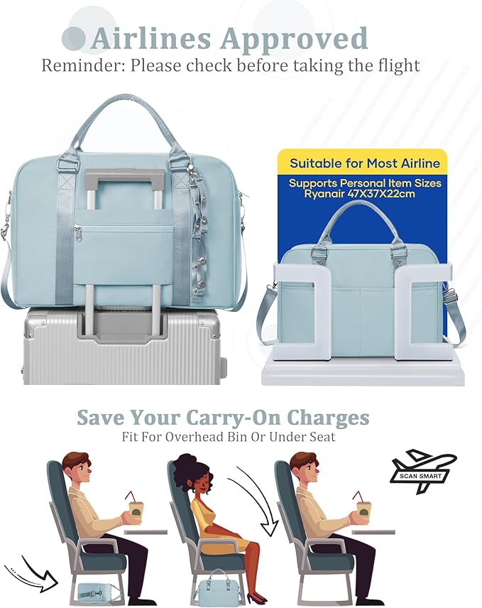 Gym Bag for Women,Travel Duffle Bag for Travel with Wet Pocket Weekender Overnight Carry On Tote Bag Luggage Bag with Trolley Sleeve Personal Item Travel Bag Hospital Diaper Bag Blue