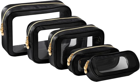5PCS Diaper Bag Organizer Pouch Set，Clear Organizer Bags,TSA Approved Toiletry Bag,Clear Waterproof Cosmetic Bags with Zipper,Purse Organizer Pouches,Travel Organizer Bags for Woman and Kids,Black
