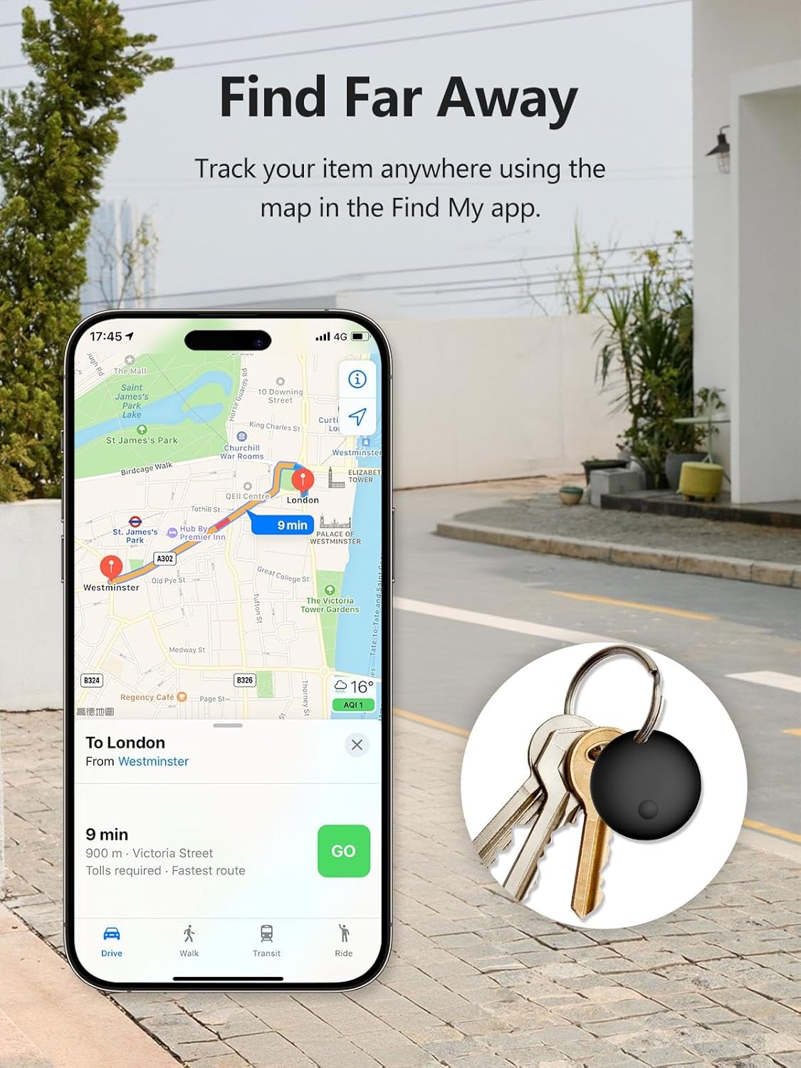 Tracker Tags, Item Finder Work with Apple Find My (iOS Only), Tracking Device Locator Smart Tag for Luggage, Keys, Wallet, Bike, Pets, Bags (Black, 1 Pack)