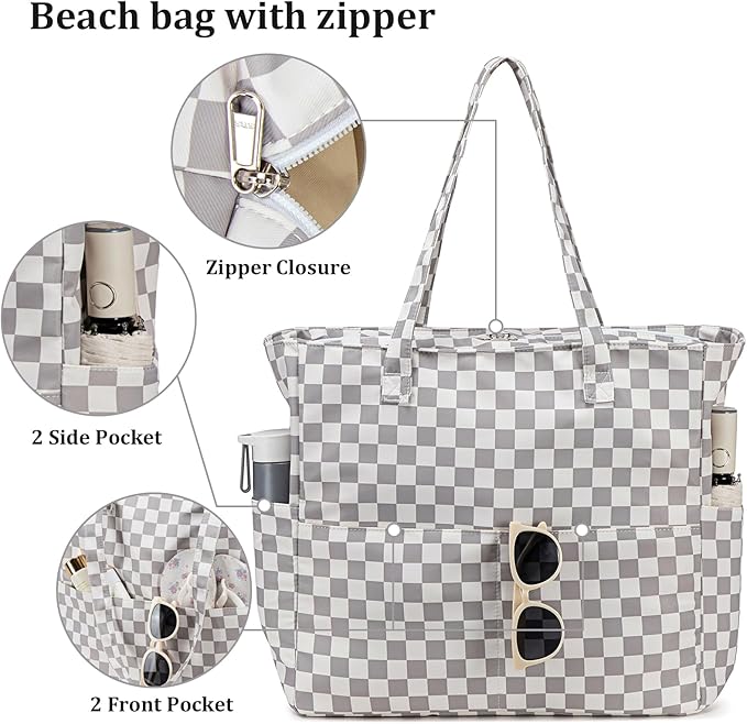 LEDAOU Beach Bag Waterproof Sandproof Women Beach Tote Pool Bag with Zipper for Swim Gym Grocery Travel with Wet Pocket | Sandproof, with Zipper, for Gym, Grocery, Travel, with Wet Pocket