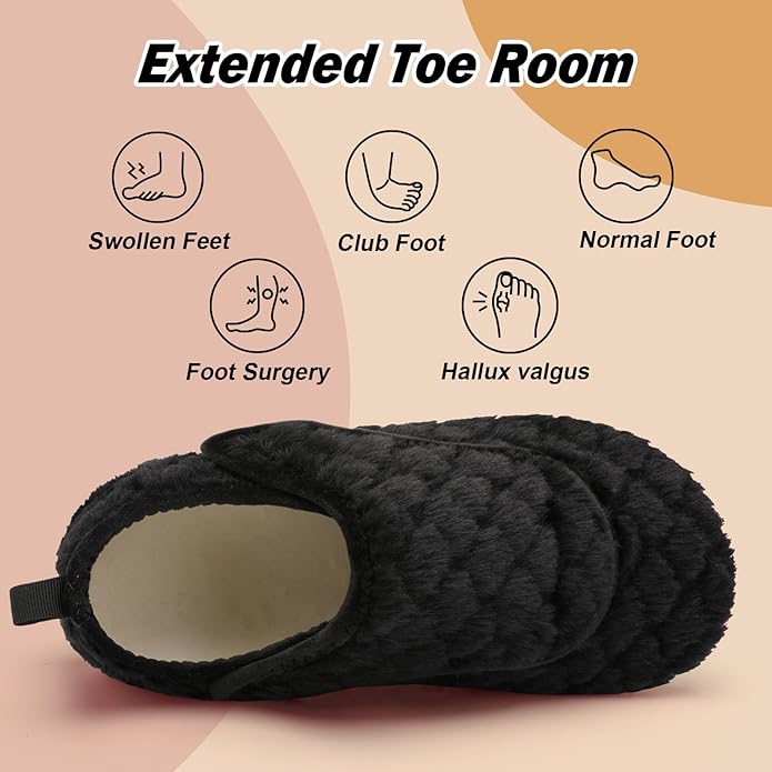 BARERUN Slippers for Women Men Wide House Diabetic Shoes for Women Men Warm Arthritis Edema Swollen Neuropathy Socks Slip on Adjustable Fuzzy Comfy Soft Womens Mens Bedroom Sliipers
