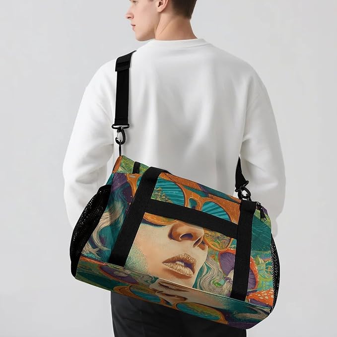 Psychedelic Holiday Mushroom Duffle Bag Gym Bag for Workout Travel Tote with Detachable Straps