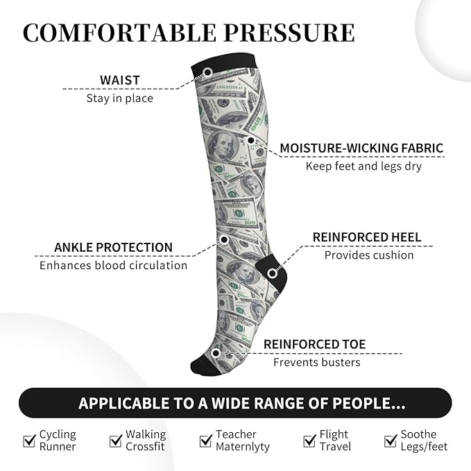 Compression Socks Knee High Circulation Support Socks For Women Men Athletic Running Work Hiking Cycling Travel
